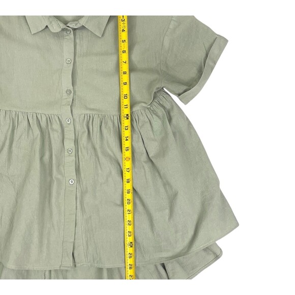 Newbury Kustom Sage Green Babydoll Lagenlook SS Button Top Tiered Ruffle Flowy S - Picture 8 of 8